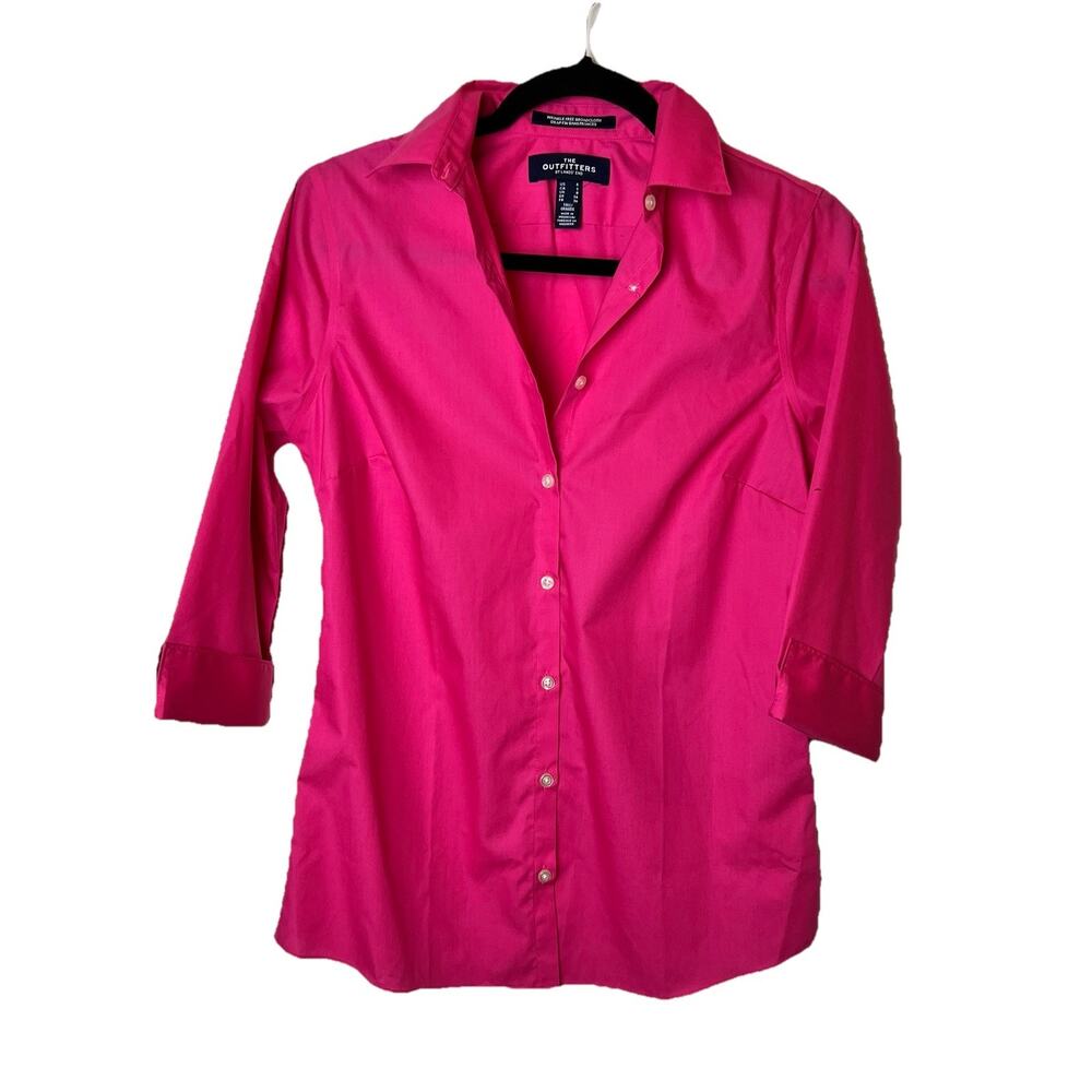 Lands End Outfitters Pink wrinkle free women's button front 3/4 sleeve sz 4